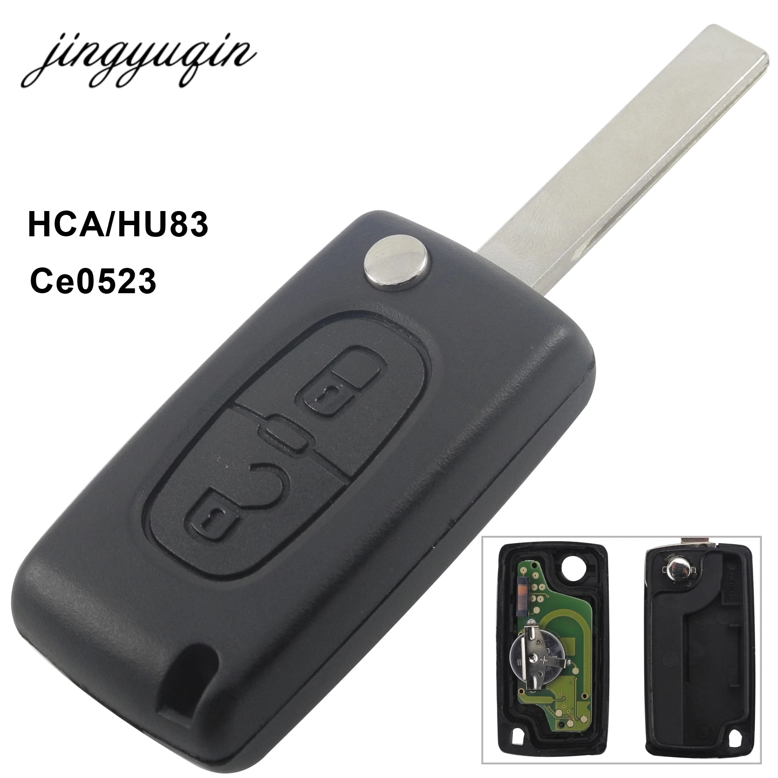 

jingyuqin CE0523 Flip Remote key for Peugeot 308 3008 408 2 Button 433MHZ PCF7941 Electronic Circuit Board HU83 Key Fob Blade