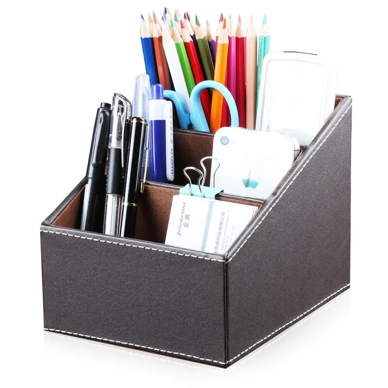 

imitation Leather remote control storage box fashion desktop storage box gift three grid large capacity storage box