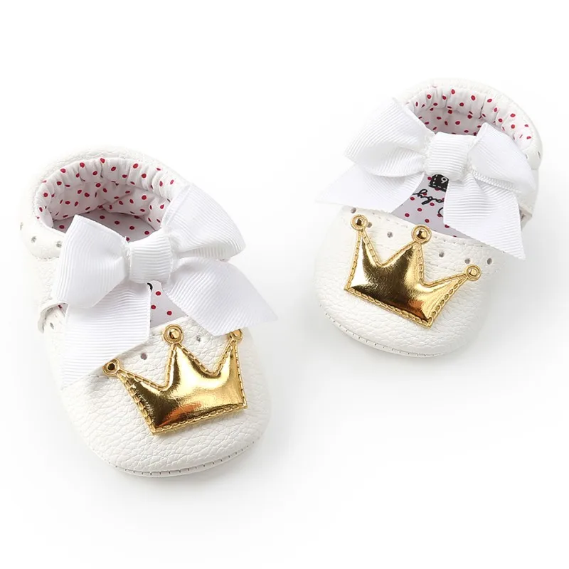 Spring Autumn PU Cute Butterfly Crown Anti-slip Toddler Shoes Princess Baby Soft Soled Shoes Indoor Crib Shoes New