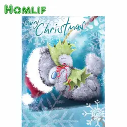 HOMLIF полный квадратный/бриллиант 5D DIY алмазной живописи "одежда с изображением мишки Рождество" 3D вышивкой мозаика Новый год детская art