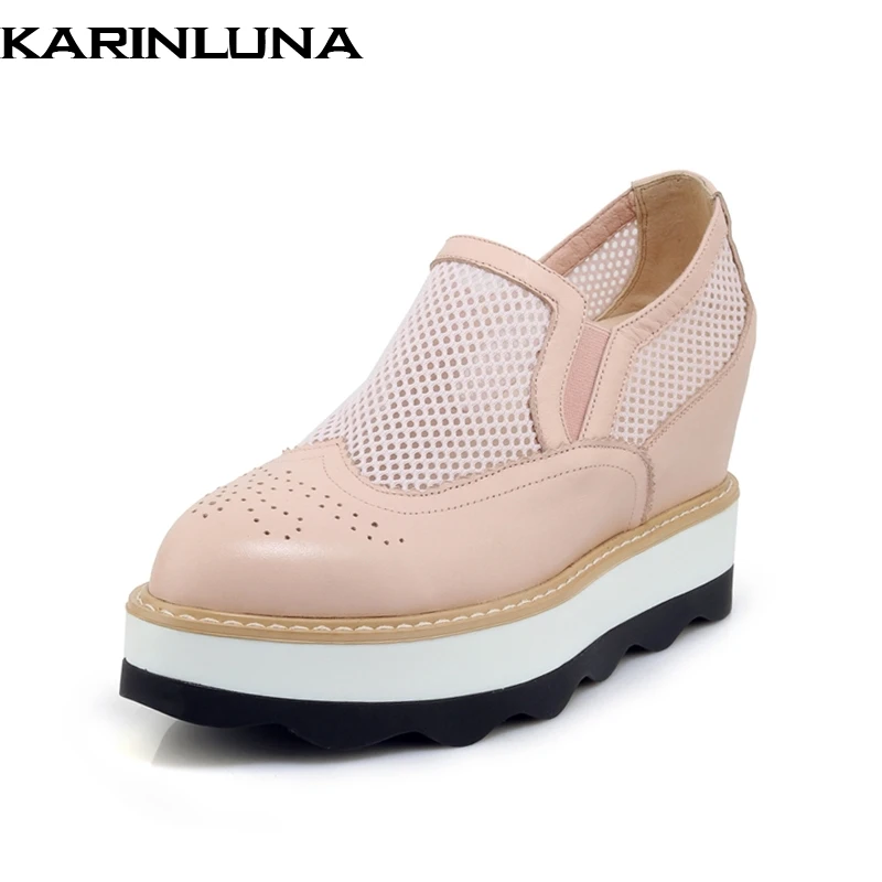 

Karinluna brand shoes genuine leather pointed toe solid shoes woman casual spring popular flats white