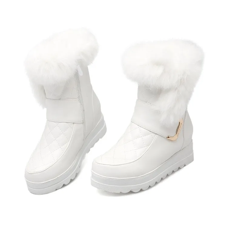 Women Snow Ankle Boots Platform PU Leather Height Increasing Keep Warm MORAZORA