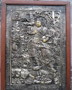 

30" Tibet handwork wood silver gild copper white umbrella buddha Thangka Statue