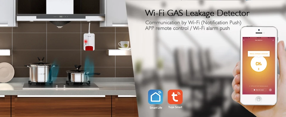 Alarme de Gás Detector de Vazamento de Gás Sensor de Alta Sensibilidade para o Tuya Combustível Natural Wifi Autônomo Vida Inteligente App Controle 2 Alarme de Gás combustível Natural WIFI Autônomo
