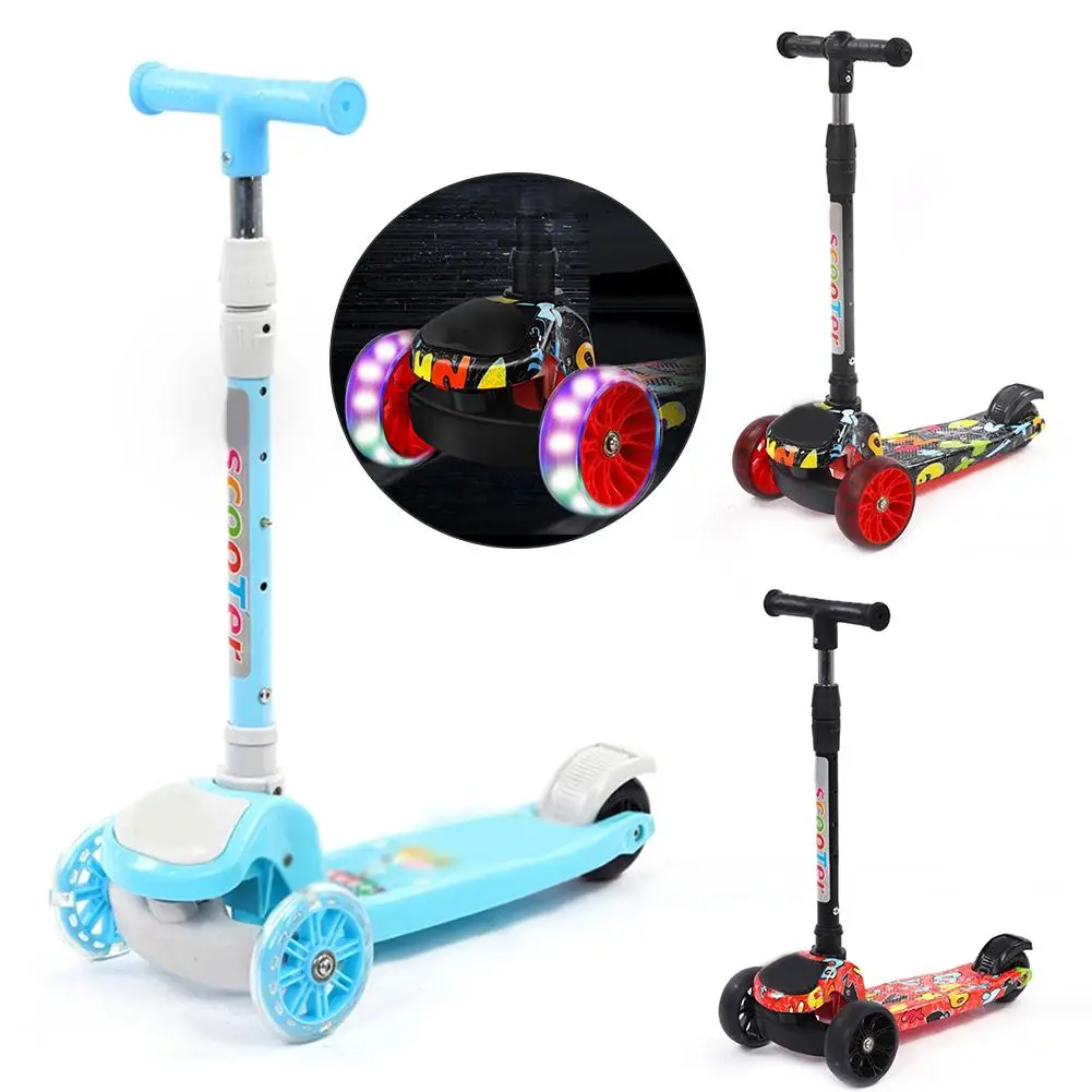 

Folding Children Scooter Multi-function Graffiti Three-wheel Flash scooters
