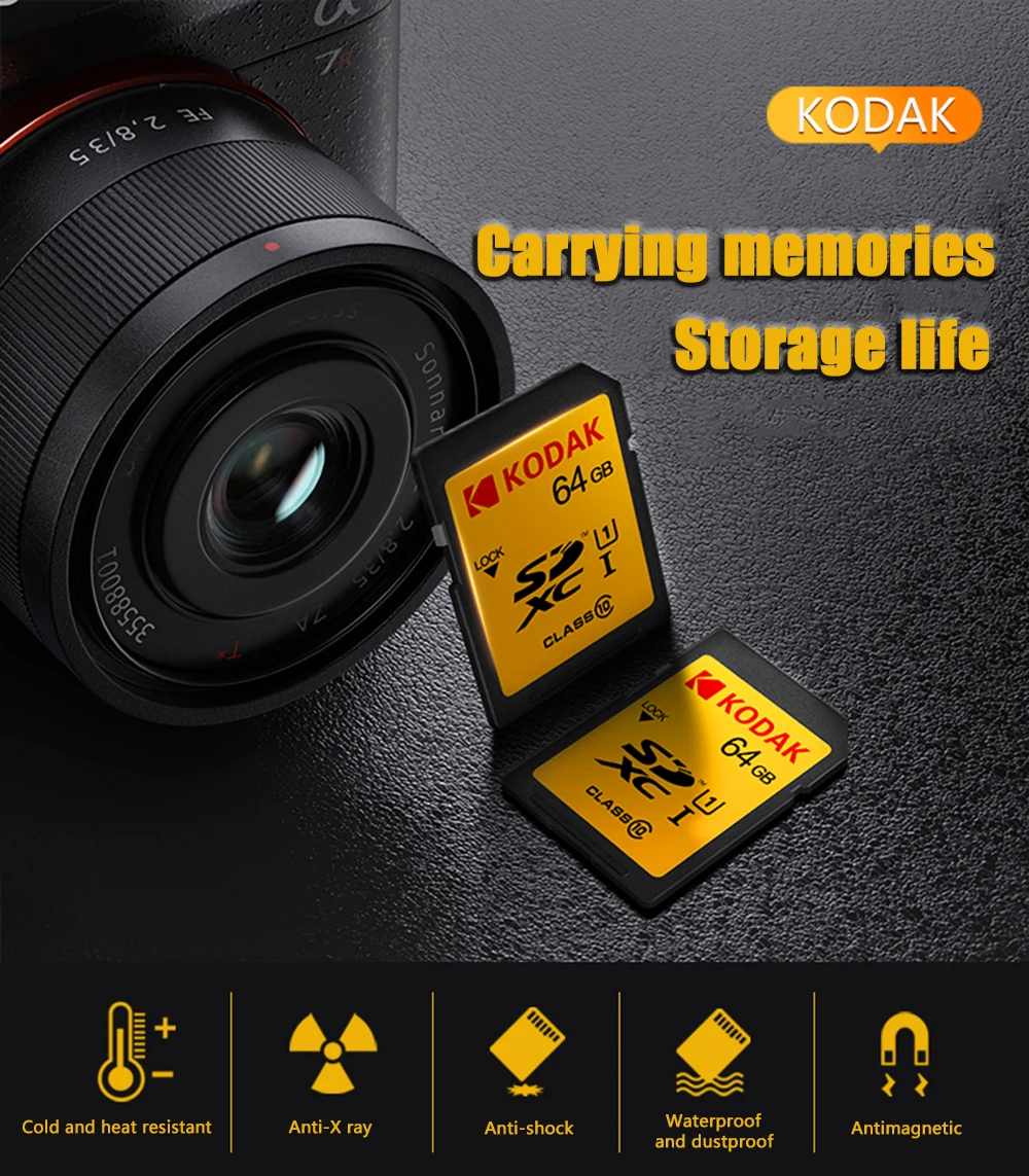 Sd-карта Kodak 64 Гб карта памяти 128 ГБ SDXC U3/U1 V30/V90 carte sd для sony Canon Nikon micro SLR цифровая камера cartao de memoria