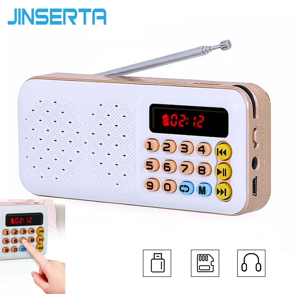 JINSERTA Digital FM Radio Mini Portable FM Receiver Rechargeable Battery with Speaker Function