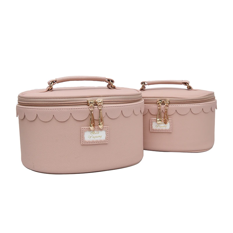 

New Arrival Leather Multifunction Makeup Organizer Bag Women Round Cosmetic Bags Female Cute Storage Make up Cases