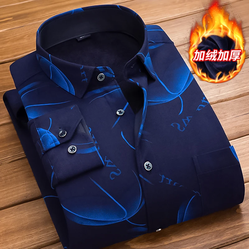 Winter Pure Cotton Cordurog Plush Warm Shirts Male Thick Soft Long Seeve Shirt Popular Chic Design Casual Shirt