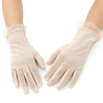 

MUSEYA 1 Pair of Summer Short Gloves Women Screentouch Gloves Sun UV Protection Sports Lace Gloves Anti-skid Mittens