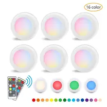 RGBW 16 цветов светодиодные светильники для освещения шкафа шайба огни беспроводной затемнения кухня под шкаф освещение на батарейках ночные светильники
