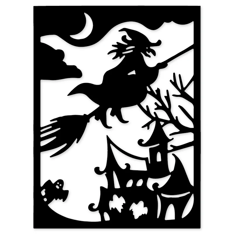 

Halloween Witch House Moon Frame Metal Cutting Dies Craft DIY Scrapbooking Stamps Embossing Die cuts Stencil Paper Cards Making