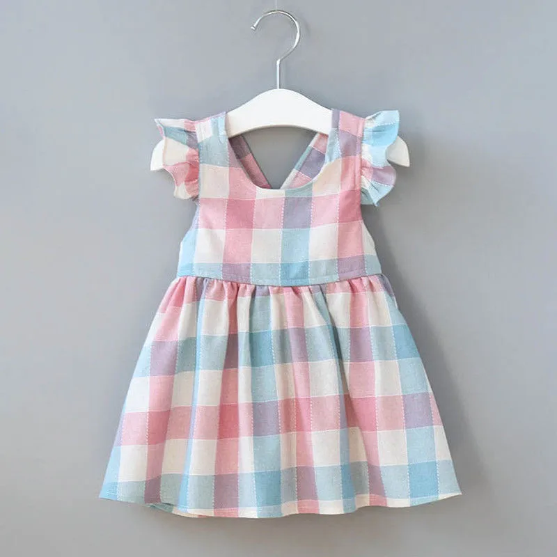 

Cute Baby Girls Short Sleeve Dress Summer Newborn Baby Girl Plaid Cotton Dress Kids Checks Party Formal Dresses Fashion Vestidos