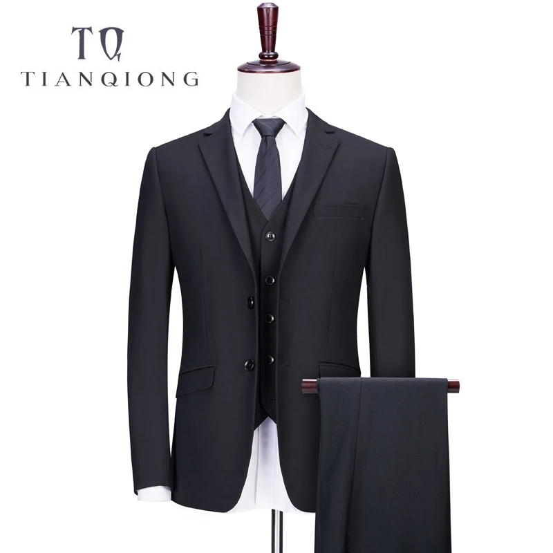 TIAN QIONG Brand Custom Made Suit Wedding Suits for Men Clothing 80% Polyester Slim Gentle Black 3pcs Set Formal Wear | Мужская одежда