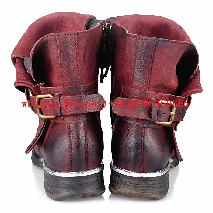 Choudory/роскошные кожаные женские зимние сапоги в западном стиле; черные, винно-красные ковбойские сапоги до колена на плоской подошве в байкерском стиле