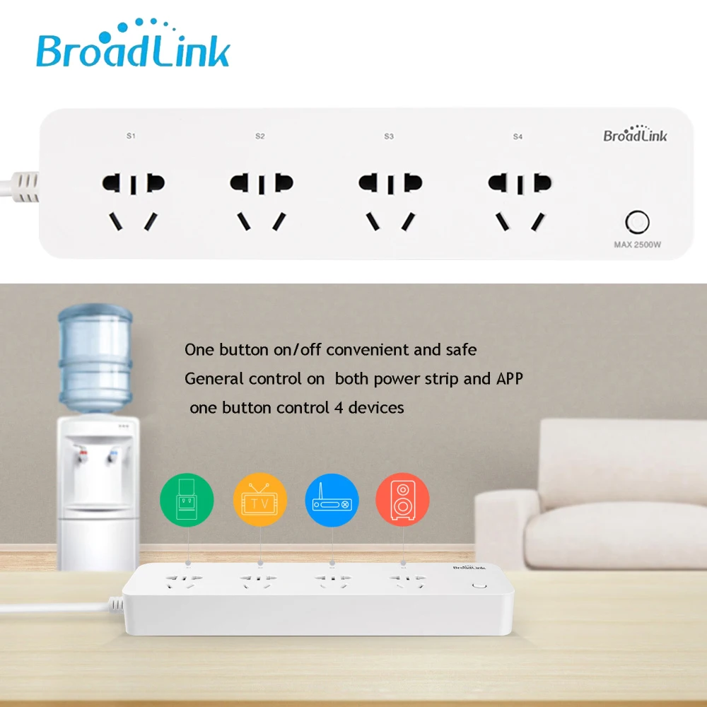 Broadlink Original MP1 WiFi Switch Smart Socket 4-Outlet Plug 3G 4G Wireless APP Android iOS Remote Control Separately 250V 10A Broadlink Original MP1 WiFi Switch Smart Socket 4-Outlet Plug 3G 4G Wireless APP Android iOS Remote Control Separately 250V 10A