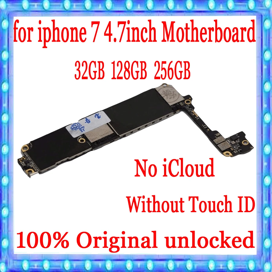 

For iPhone 7 4.7inch Motherboard Unlock Mainboard Without Touch ID Full Function 100% Original IOS Installed Logic Board +Chips