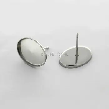 

Blank Stainless Steel Stud Earrings Bases 10x14mm Oval Bezel tray Resin Cameo Cabochons Settings Earrings post DIY Findings