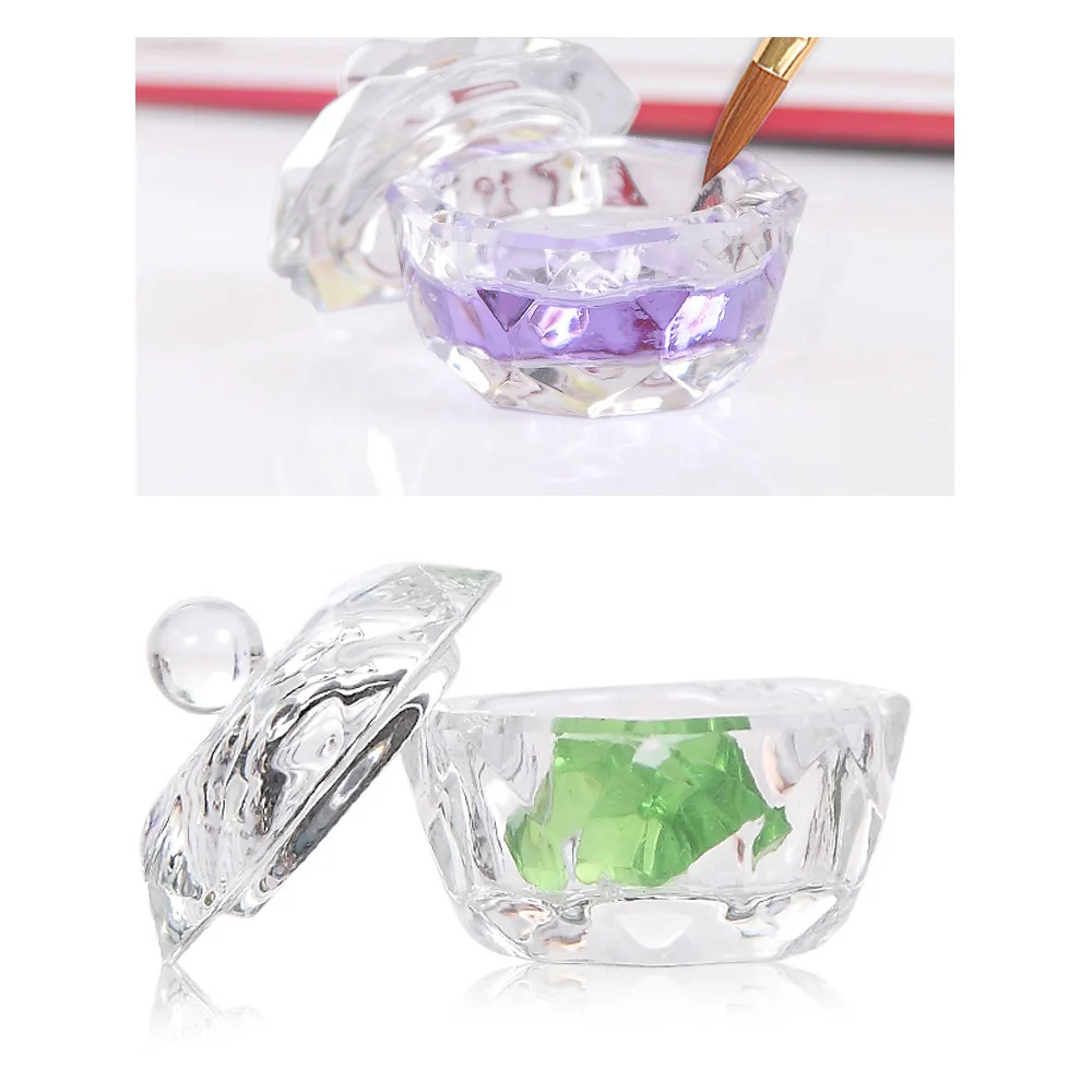 

Crystal Glass Nail Art Acrylic Dappen Dish Bowl Cup Monomer Powder with Cap Lid