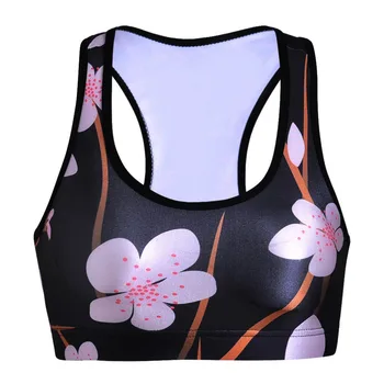 

Women Peach Bloosom Print Fitness Short Vest Workout Wireless Underwear Seamless Stretch Tank Top Hiphop Soft Bra