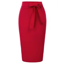 Женская юбка миди Для женщин однотонные элегантные ремень Bodycon Юбка Высокая талия ретро Винтаж бедра с текстильным покрытием длиной до колена офисный юбки