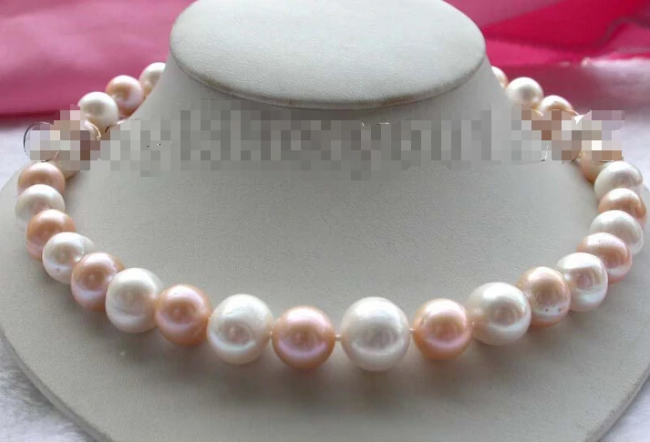 

shipping 17" Genuine Natural 12-15mm Multicolor Round Pearl Necklace 14k #f1344