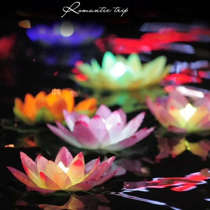 

High simulation lotus lamp candle lanterns birthday blessing Wishing Lotus multicolored Light-Up Toys Free Shipping