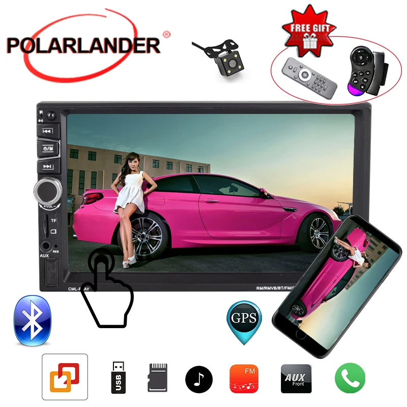 Free Camera 7/" 2 DIN HD Mirror Link Bluetooth Car Stereo Radio FM MP5 Player