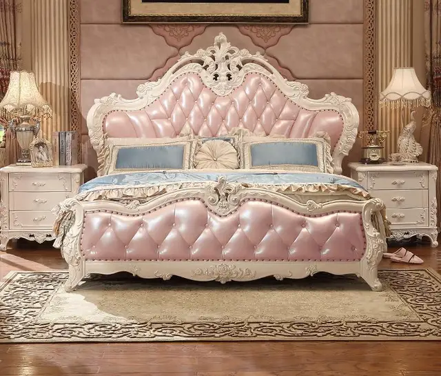Solid Wood Pink Color French Style Luxury Bedroom Furniture Sets Leather Bed Bedroom Sets Aliexpress