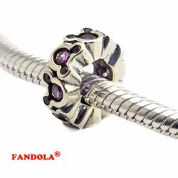 Fit Pandora Браслеты мышь Spacer Бусины с розовым кристаллом Аутентичные 925 пробы серебро талисманы для женщин Jewelry Бесплатная доставка