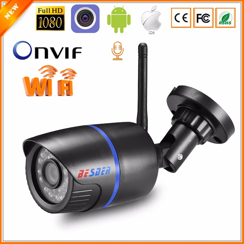 

BESDER Audio 1080P Wireless Ip CCTV Security Camera Black Waterptoof Onvif Surveillance Camera With SD Card Slot ICSee P2P IPC