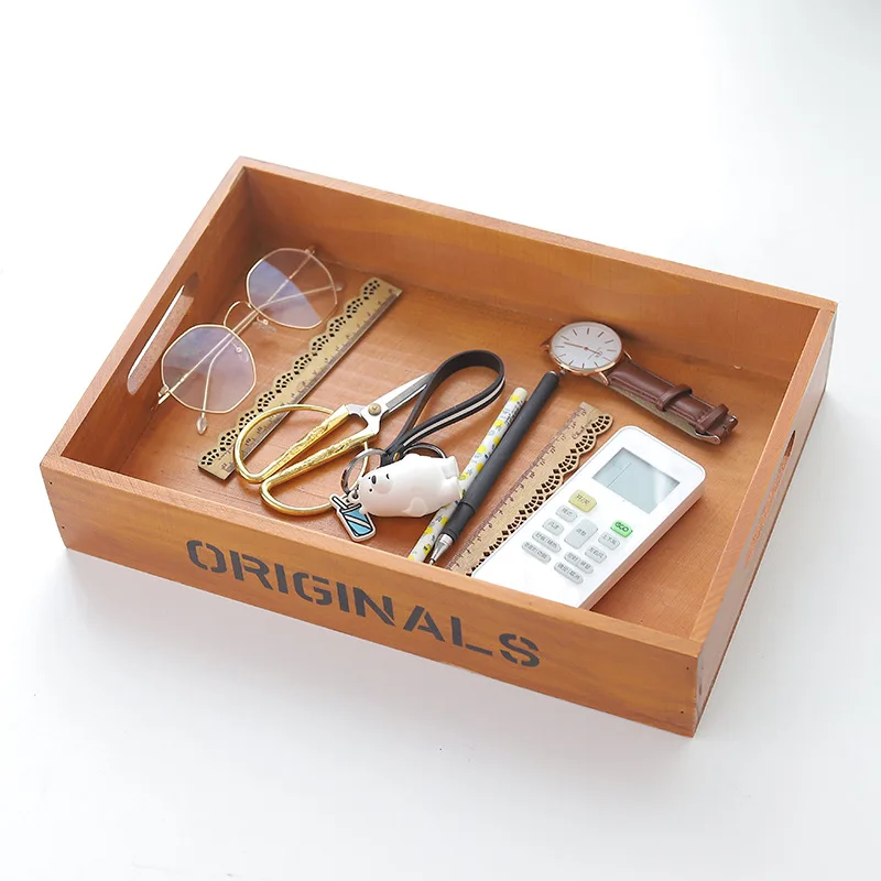 

Vintage Solid Wood Storage Tray Wooden Desktop Storage Box Remote Control Cosmetics Storage Wooden Box