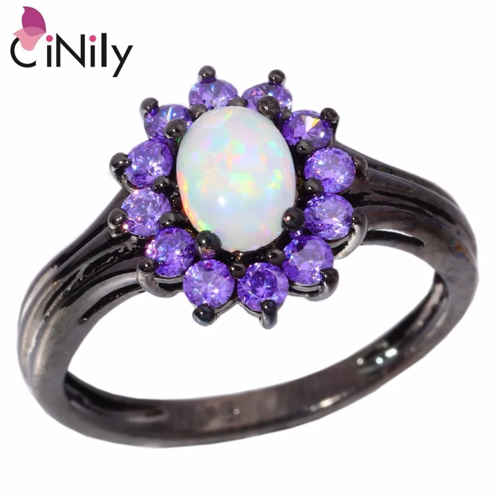 

Noble ! Elegant & Fashion & Luxury & Wholesale For Women Jewelry White Fire Opal & Amethyst Black Gold Ring Size 6 7 8 OJ8109
