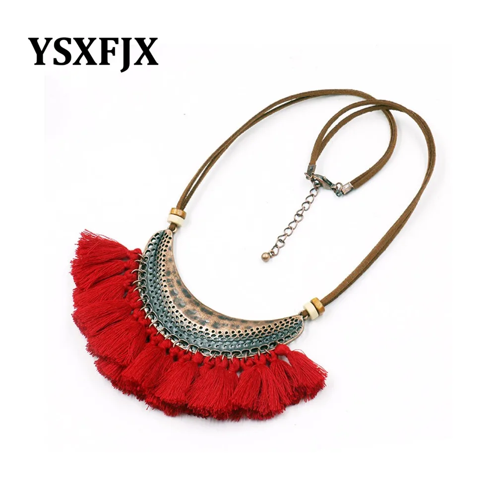 

YSXFJX Fashion boho tassel necklace Personality retro crescent neck necklace ladies exaggerated item jewelry