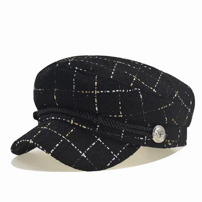 Новая модная клетчатая темно-синяя шляпа восьмиугольная кепка люксовый бренд Британский Ретро хлопок маляр Стиль Повседневная молочная шляпа с плетеной веревкой - Цвет: No.1