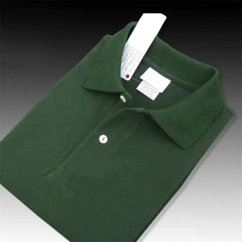 Высокое качество, летние новые мужские рубашки поло с коротким рукавом, хлопок, повседневные однотонные мужские футболки с отворотом, модные мужские топы, XS-4XL - Цвет: Dark green