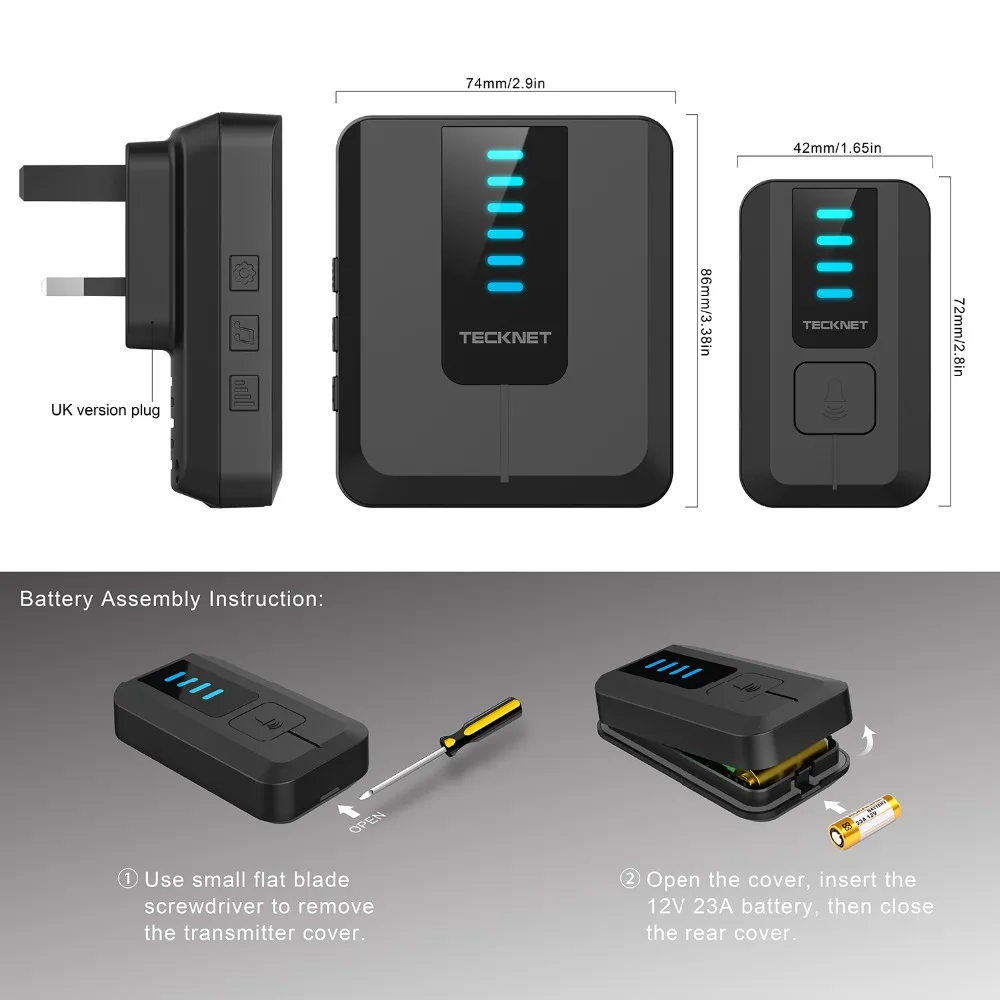 Tecknet Twin Wireless Doorbell 300 Meters Range UK Plug Cordless Door Bell Chime Kit Home Smart with 52 Chimes 4 Volume Levels Tecknet Twin Wireless Doorbell 300 Meters Range UK Plug Cordless Door Bell Chime Kit Home Smart with 52 Chimes 4 Volume Levels