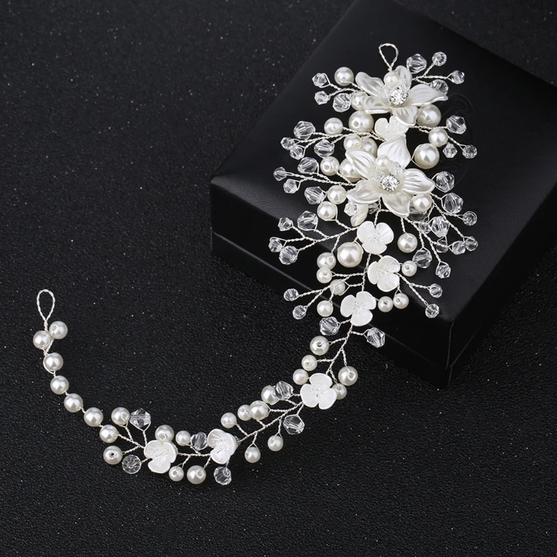 

Bride Headband Pearl Floral Jewelry Women Wedding Hair Band Handmade Decoration
