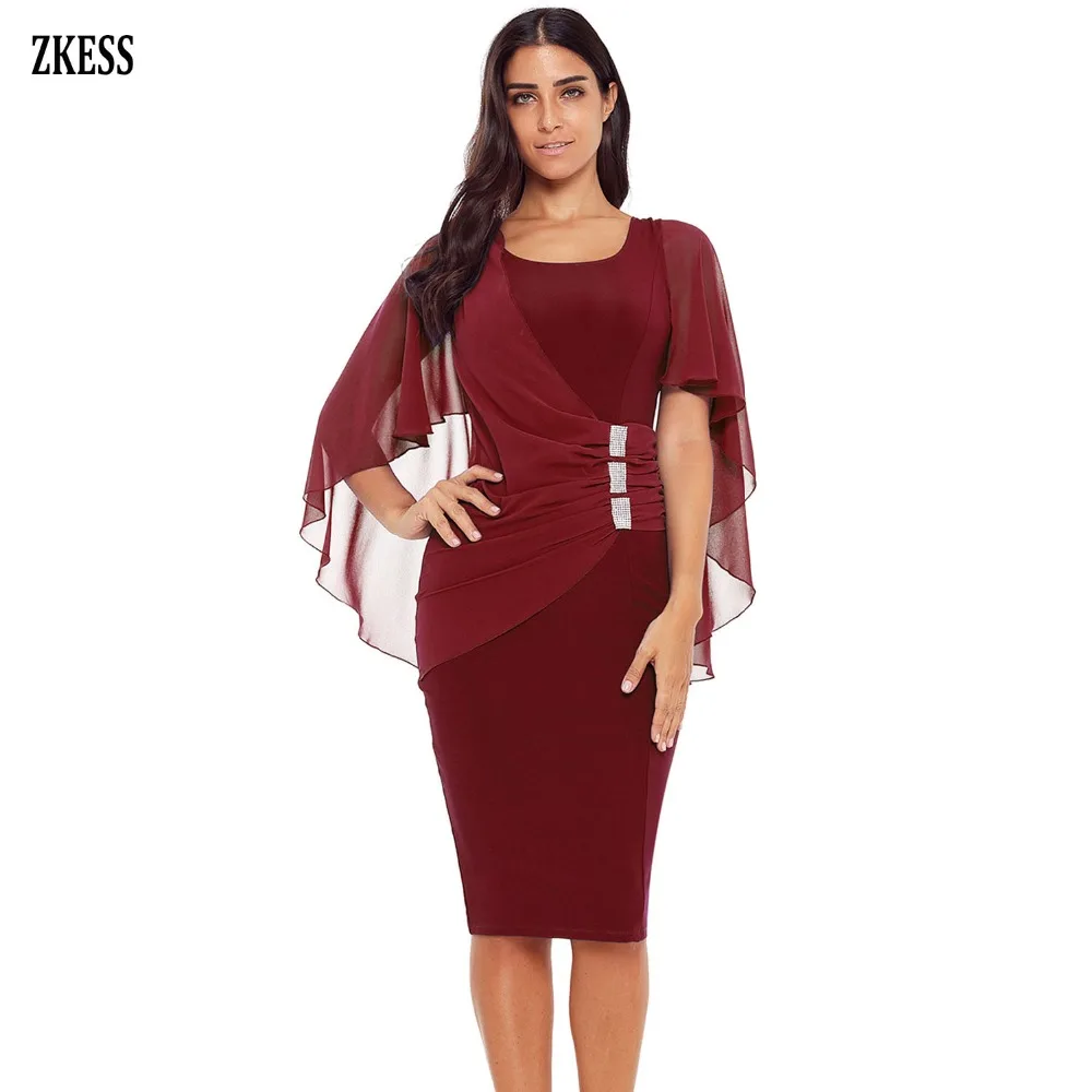 Burgundy-Waist-Pleats-Rhinestone-Detail-Midi-Dress-LC610293-3-3