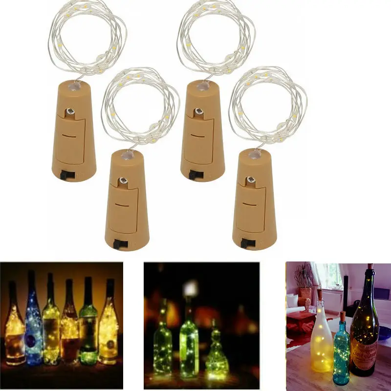 

4pcs 2M 20LED Garland Festoon Wire Copper String Light Cork shape Wine Bottle Stopper fairy starry vine lamp DIY vase Xmas Decor