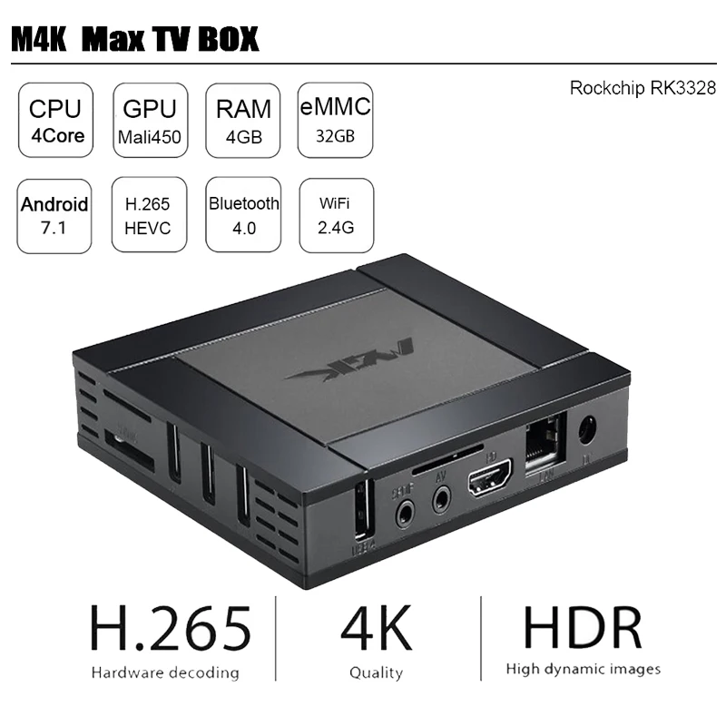 ТВ-приставка Excelvan M4K Android 7 1 4 ГБ 32 RK3328 Bluetooth 0 Четырехъядерный 2 4G WiFi USB 3 100 Мбит/с 4K HD