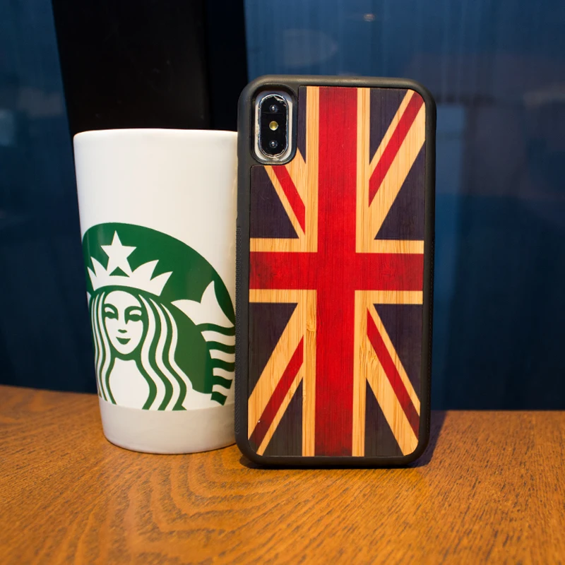 

British flag design Color printing Original individual real Wood Phone Cases For Iphone 6 S 7 8 plus X S hard back Wooden cover
