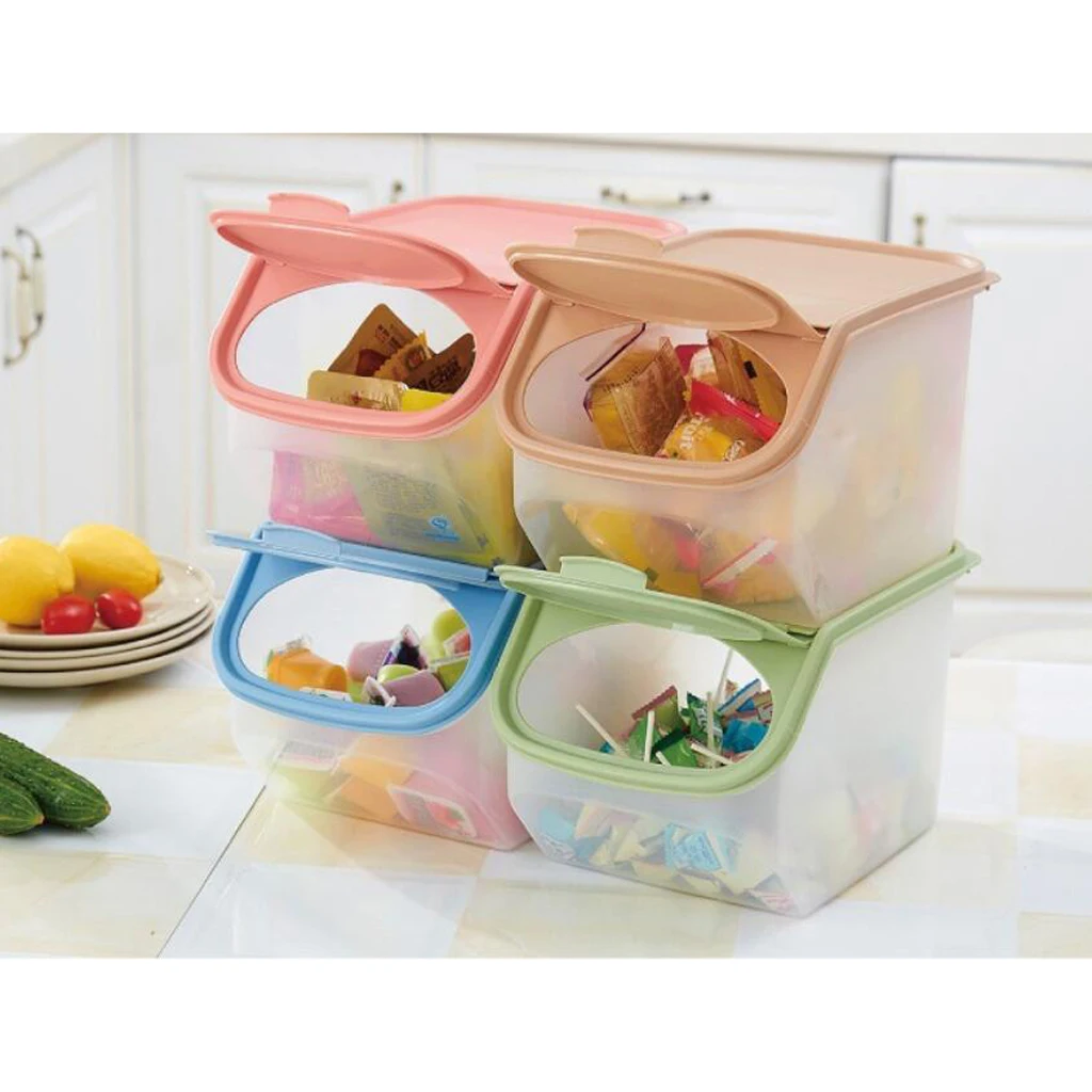 Stackable Plastic Cereal Container with Lid - BPA Free - Dry Food Storage Box with Measuring Cup - for Snack Pasta or Pet-Food