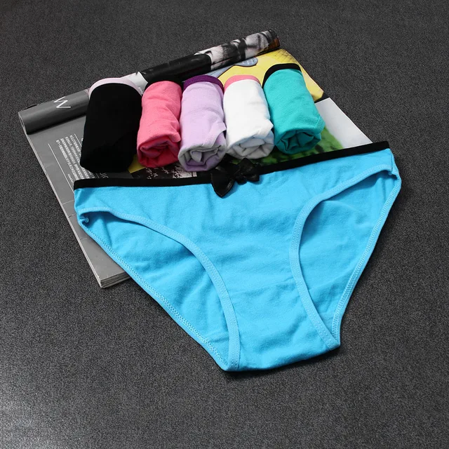 6Pcs/Set Sexy Women Lady Bow Cotton Briefs Low-Waist Panties Bow Tie Knickers Underpants Underwear M/L/XL 1