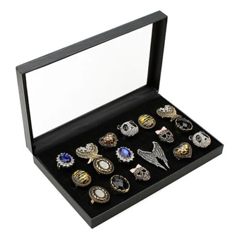 36 Slot Insert Holder Ring Display Jewelry Tray Black Velvet Pad Show Case For U 