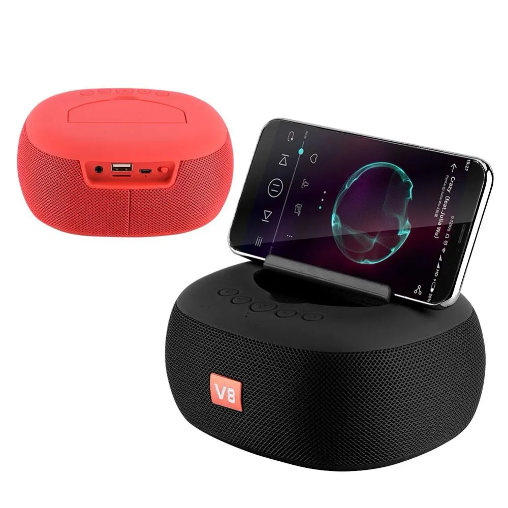V8 Multifunction Mini Wireless Bluetooth Speakers With Cell Phone Holder Stand 3D Subwoofers FM