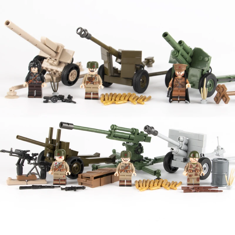

WW2 Military Soldiers Figures Building Blocks Soviet Union Weapon Blocks Brick Parts Army Russia Artillery Cannon Model Toys