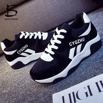 

2019 Running Shoes For Women Thick Bottom Comfortable Breathable Sneakers Vamp Lace-Up Outdoor Fitness Sports Shoes