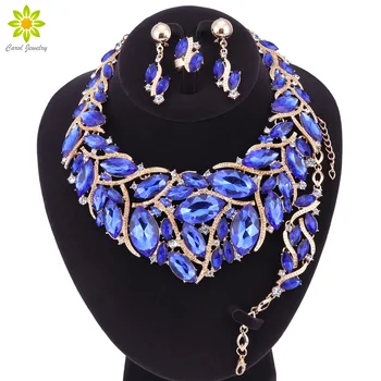 

Fashion Bridal Jewelry Sets Wedding Necklace Earring Bracelet Ring For Brides Party Prom Costume Accessories Decoration Women