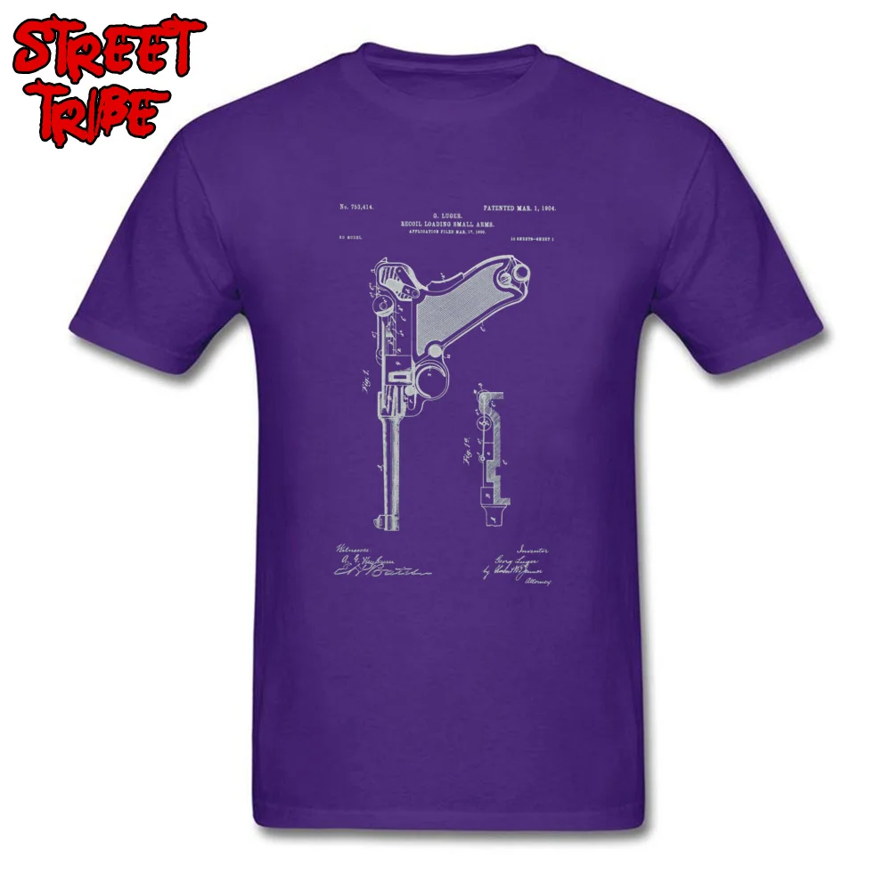Tops Tees Custom Tops Tees April FOOL DAY Classic Normal Short Sleeve 100% Cotton Round Collar Young Top T-shirts Normal Gun Pistol 1904 Luger Patent Art 12724 purple